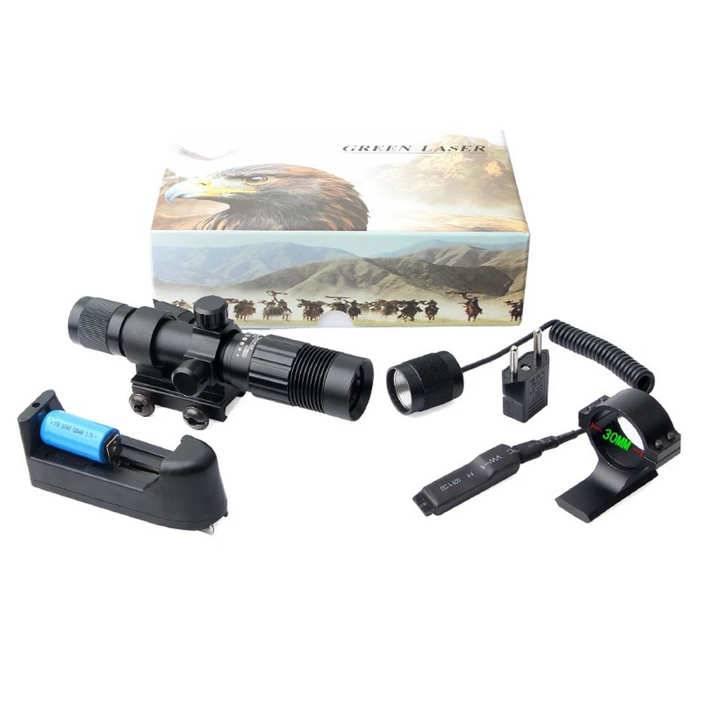 1PC Powerful Tactical Flashlight Adjustable Green Dot Laser Illuminator Fits 20mm Track Tactical Torch Lamp Bulbs Lantern