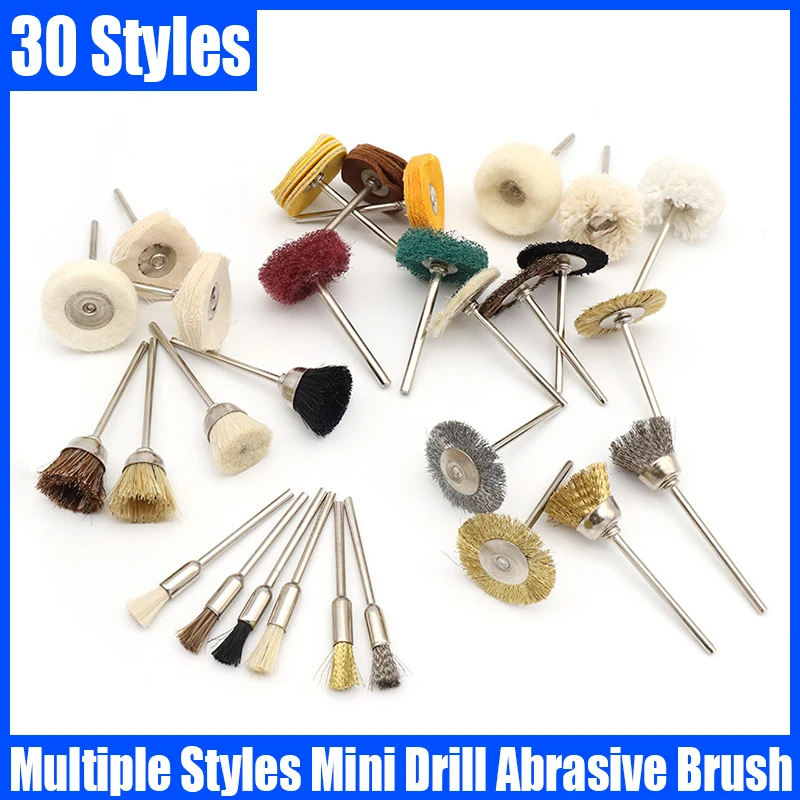 3PCS Mini Drill Abrasive Brush 2.35mm Shank Polishing Brush Bowl Brush T-Brush Buffing Wheel Grinding Head Rotary Cleaning Tool