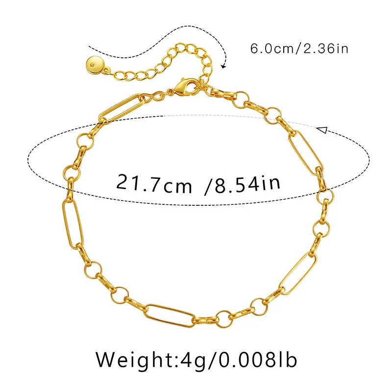 Cadena de eslabones minimalista para mujer, joyería ajustable, chapado en oro de 18K, resistente al agua, larga, ovalada, fácil de combinar, tobillera de Metal