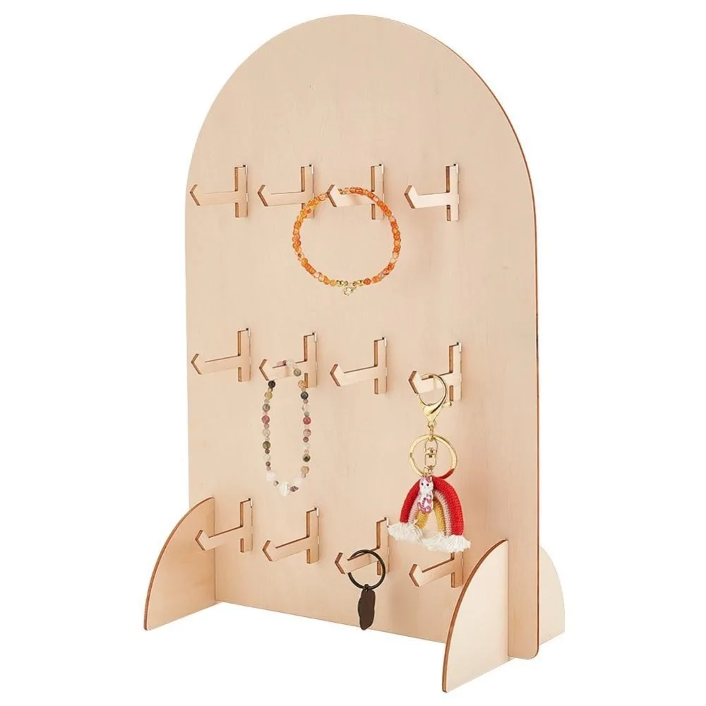 

Прочная деревянная стойка для сережек, арочная съемная подставка для ожерелья, крючок, 3-слойный держатель для колец, организация дома