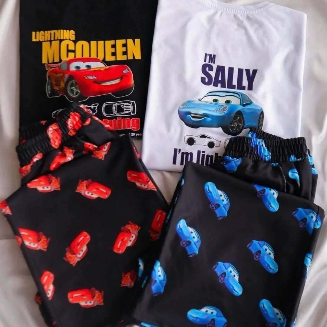 Disney les voitures Mcqueen & Sally haute qualité dessin animé garçons filles T-Shirts et pantalons ensembles séchage rapide doux extensible mignon confortable élégant