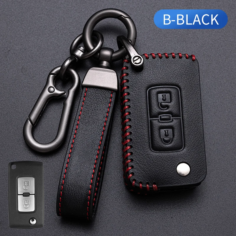 For Mitsubishi Outlander Lancer EX ASX Colt Grandis Pajero Sport Top Cowhide Car Key Case Cover Set Fob Remote Protection