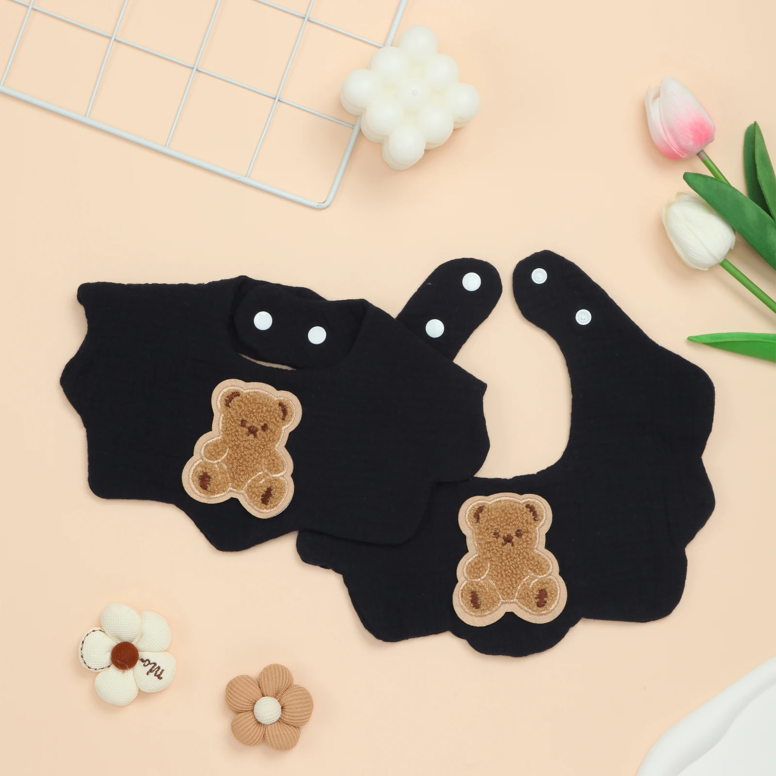 2 Pack Ultra Soft Baby Bibs with Adjustable Snap, Ultra Absorbent Newborn Bib for Teething, Drooling, Feeding