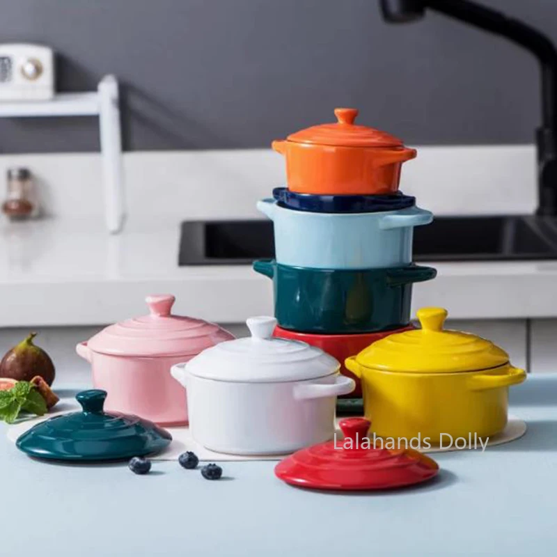 Dollhouse Miniature Kitchen Items Mini Covered Ceramic Bowl, Soup Cup ,Stew Pot,Model For Furniture Decoration Accessories