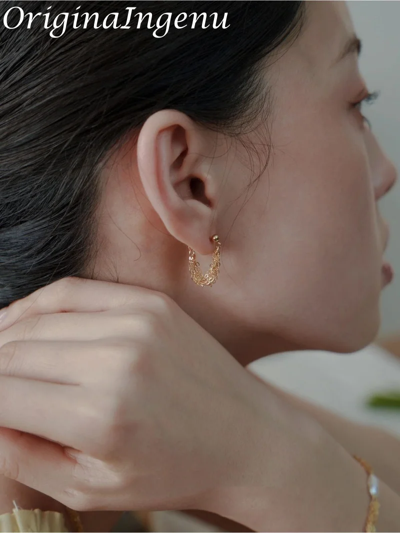 925 Silver/14K Gold Filled Chain Earrings Gold Filled Minimalist Earrings Tarnish Resist Women Jewelry