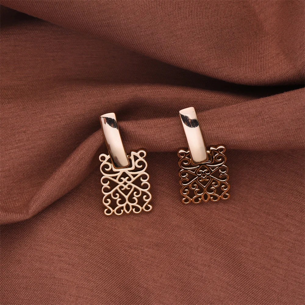 

Dckazz New Beautiful Pattern Drop Earring Fashion Geometric Symmetry 585rose Gold Color Earring for Woman Banquet Jewelry