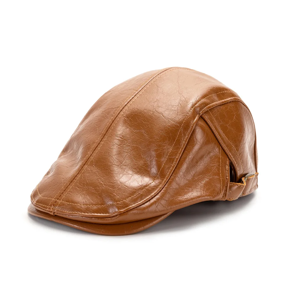 2026 New Winter Mens Hats Fleece-lined PU Leather Newsboy Caps Windproof Thicken Warm Golf Hat Retro Winter Flat Cap for Dady