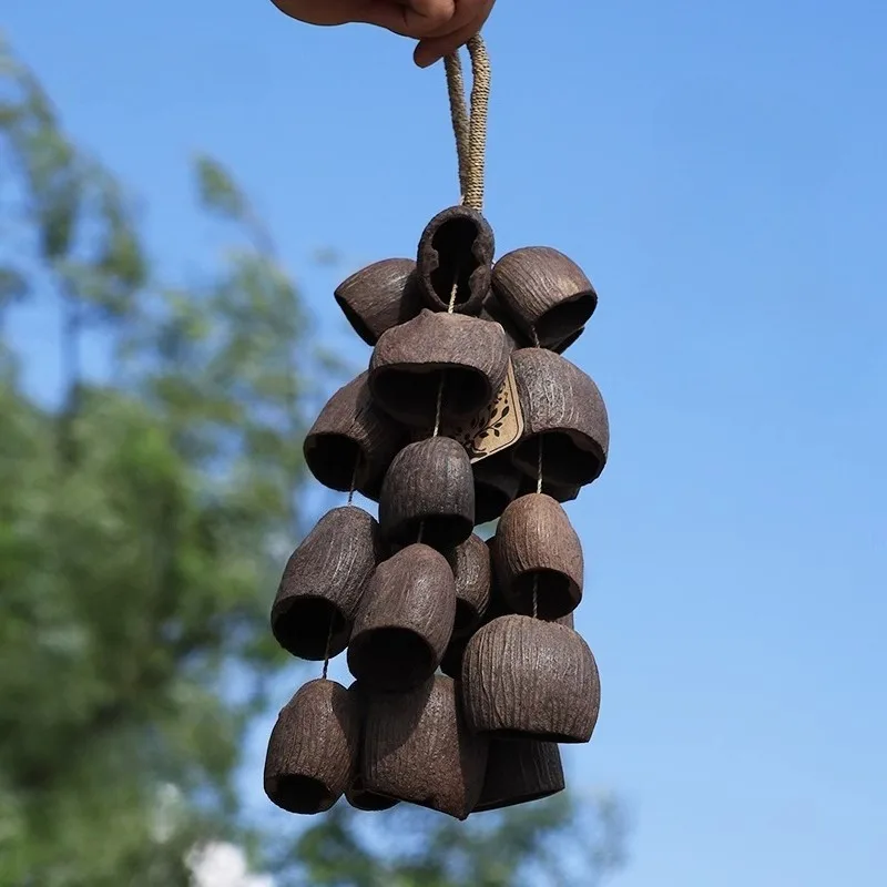 Музыкальные колокольчики из ореховой ракушки, звуковой целебный колокольчик, ветер, натуральные фруктовые ракушки, уличные колокольчики, колокольчики ручной работы, принадлежности для медитации