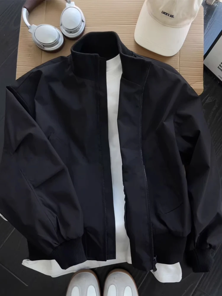 

Cleanfit Bomber Jaet Pilot Sle Stand Collar ort Men's Autumn Loose Fit Outerwear Pure Color Resistant to Wear