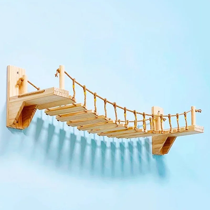 Solid Wood Pine Cat Suspension Bridge Wall Mounted Cat Hiding House Climbing Hanging Ladder Cats Toys Stairs Pets Products