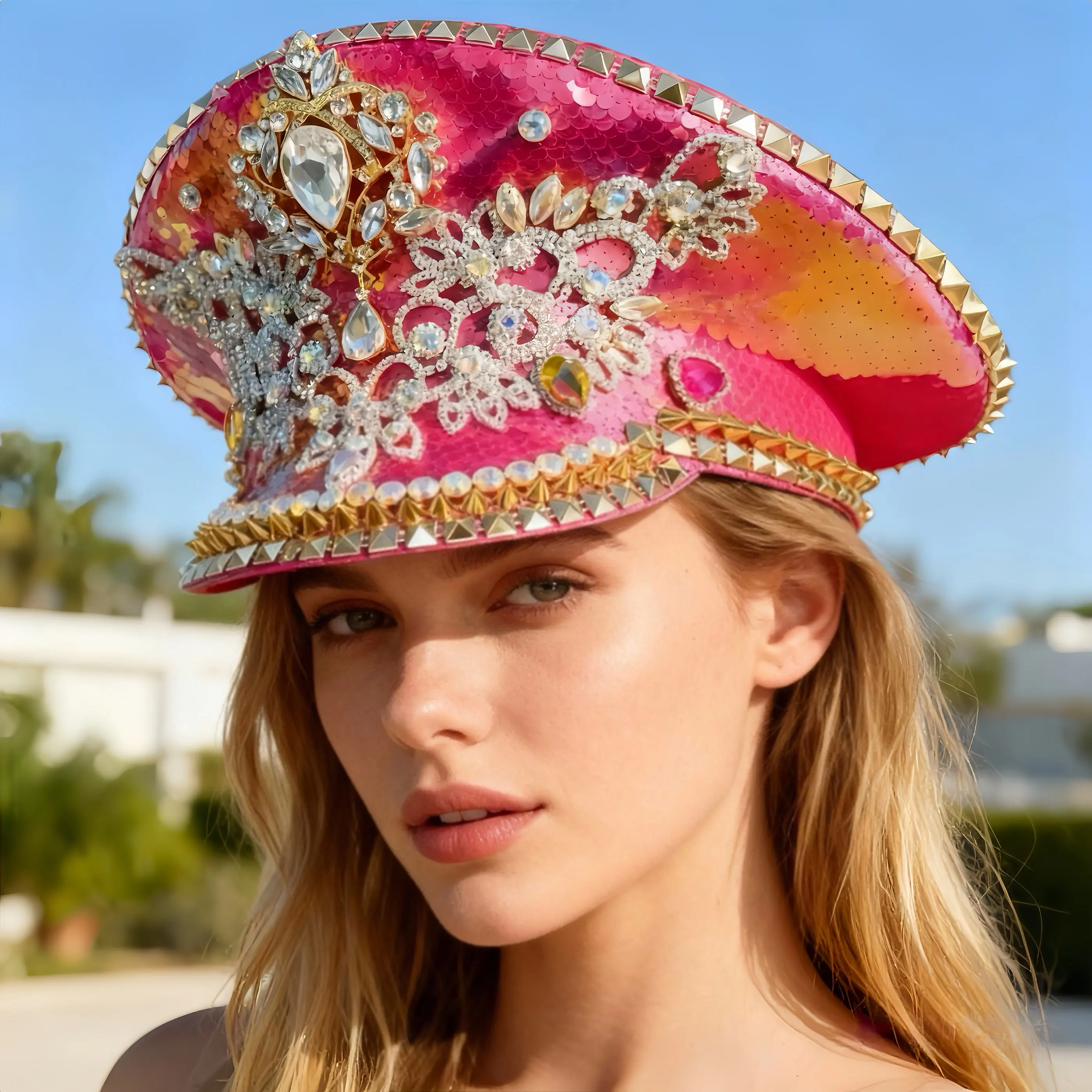 HongLuan  Halloween Costume Hat, Captain Hats Rhinestone for Burning Man Festival Woman, Cosplay Female Accessories