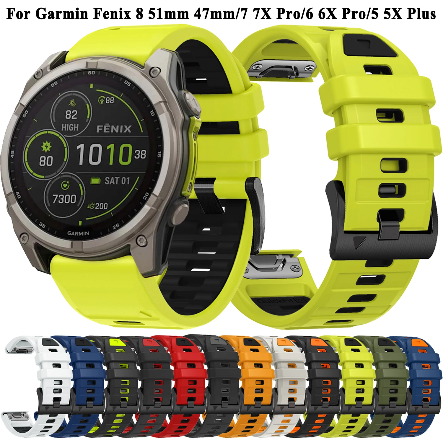 1:1 Fenix 8 Watchband For Garmin Fenix 8 47mm 51mm E 7 7X 6 6X 5 5X/Epix Pro/Enduro 3 QuickFit 22mm 26mm Silicone Strap Bracelet
