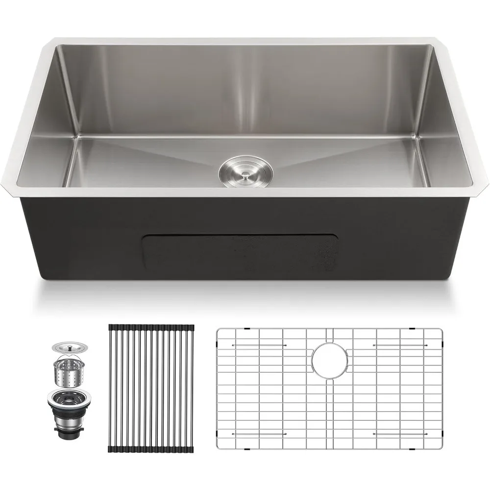 

Kitchen Sink 33x19x10 Inch Stainless Steel Single Bowl Kitchen Sinks Round Corner 16 Gauge Handmade Under Counter
