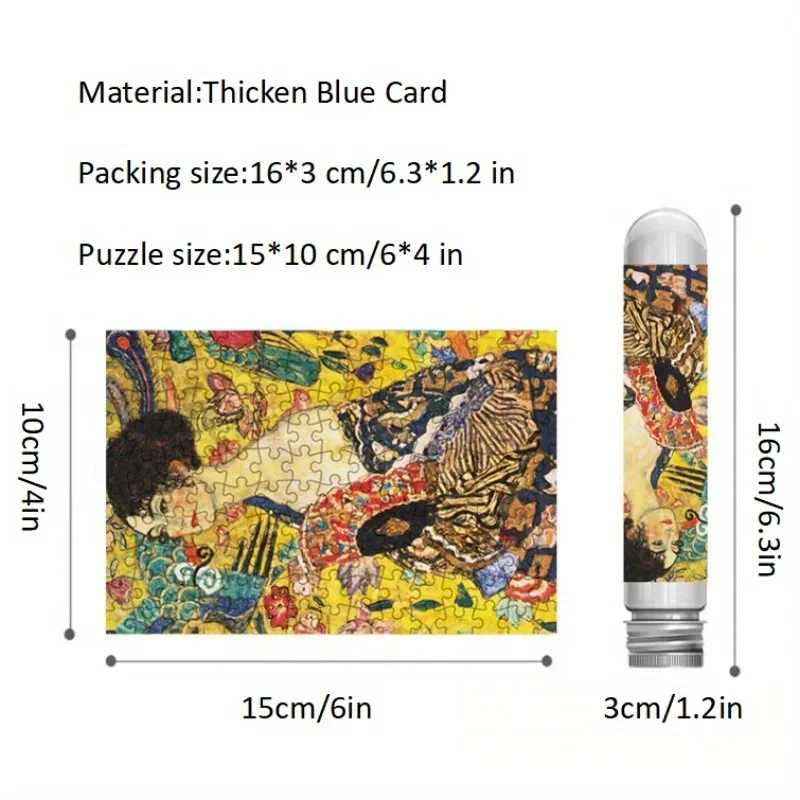 150pcs Mini Test Tube Paper Puzzle Lady with Fan Gustav Klimt Works Famous Painting Educational Game Home Decor Festival Gift