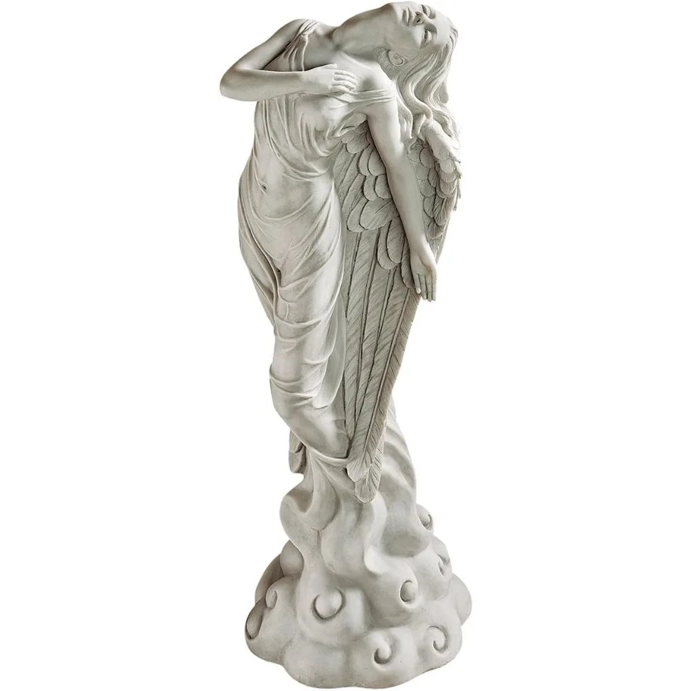 Ascension Angel Garden Statue, Gothic Victorian Decoration, Medium, Antique Stone