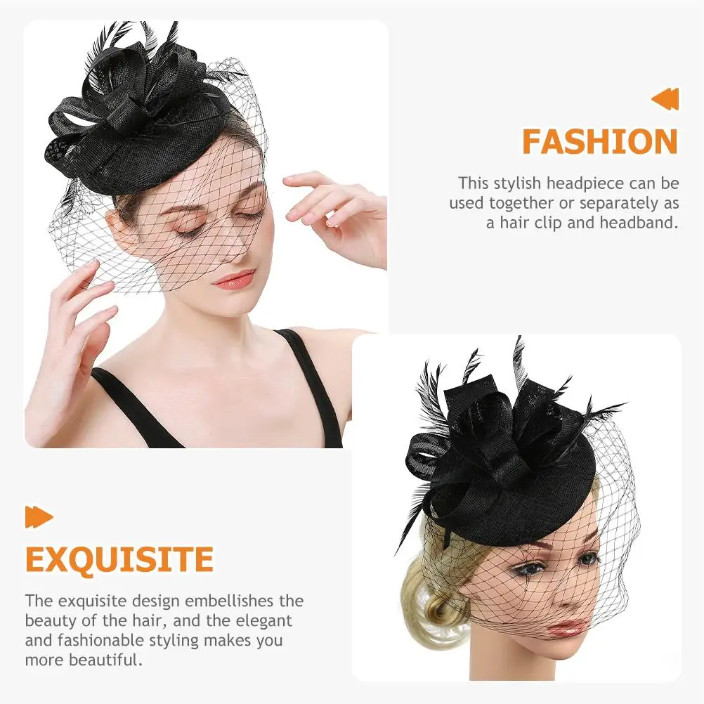 Cocktail Party Hat Mesh Fascinator Headband Hair Ribbons Veil Fascinators for Women Tea Banquet Headdress Scarf Headpiece