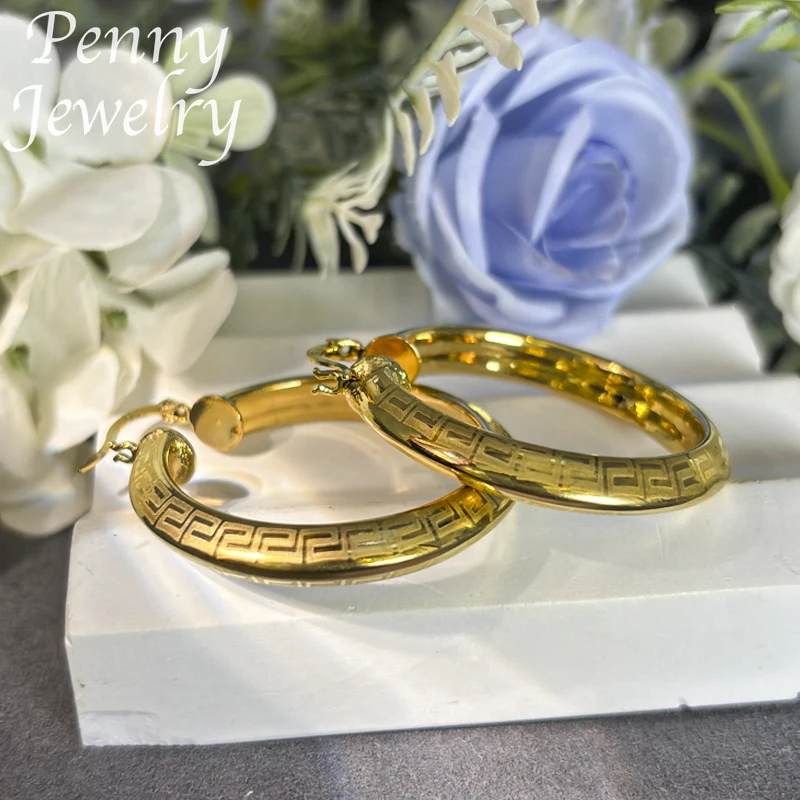 Trendy 18K Gold Plated Hoop Earrings for Women Copper Vintage Circle Earring Party Wedding Gifts Italian African Jewelry Sets