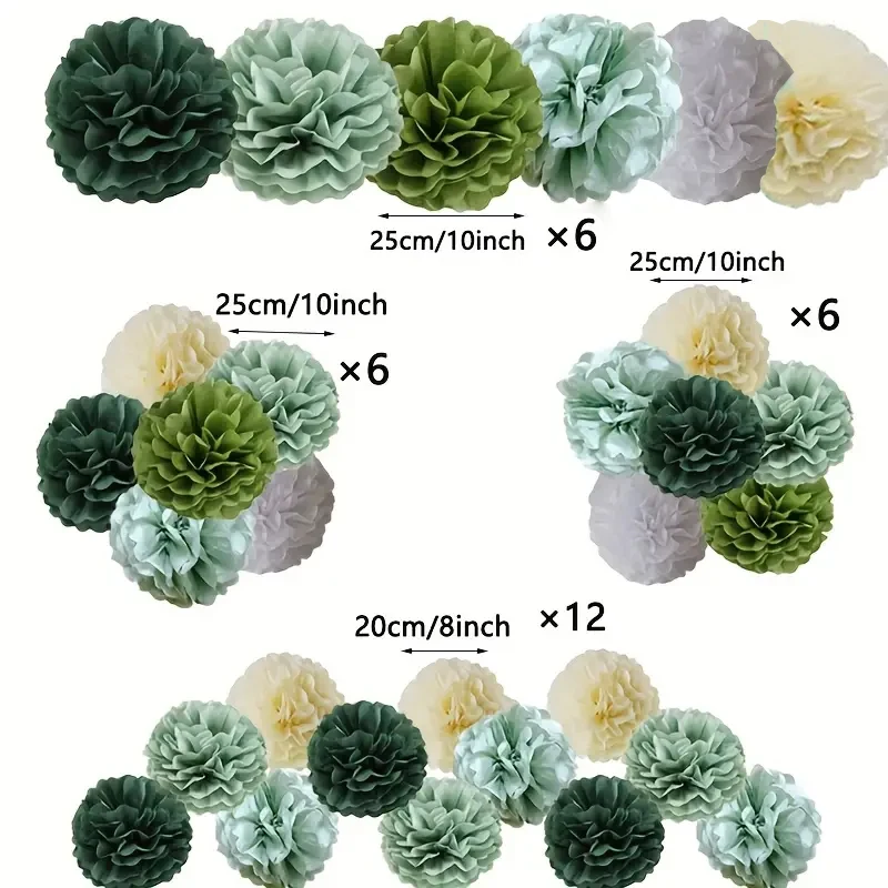 30 Pieces of Bohemian Style Green Sage Paper Flower Balls with Butterfly Decorations - DIY Hanging Decorations for Weddings, Birthday Parties, Graduation Ceremonies, Halloween, and Christmas - Indoor and Outdoor Party Decorations, No Power Required view 3