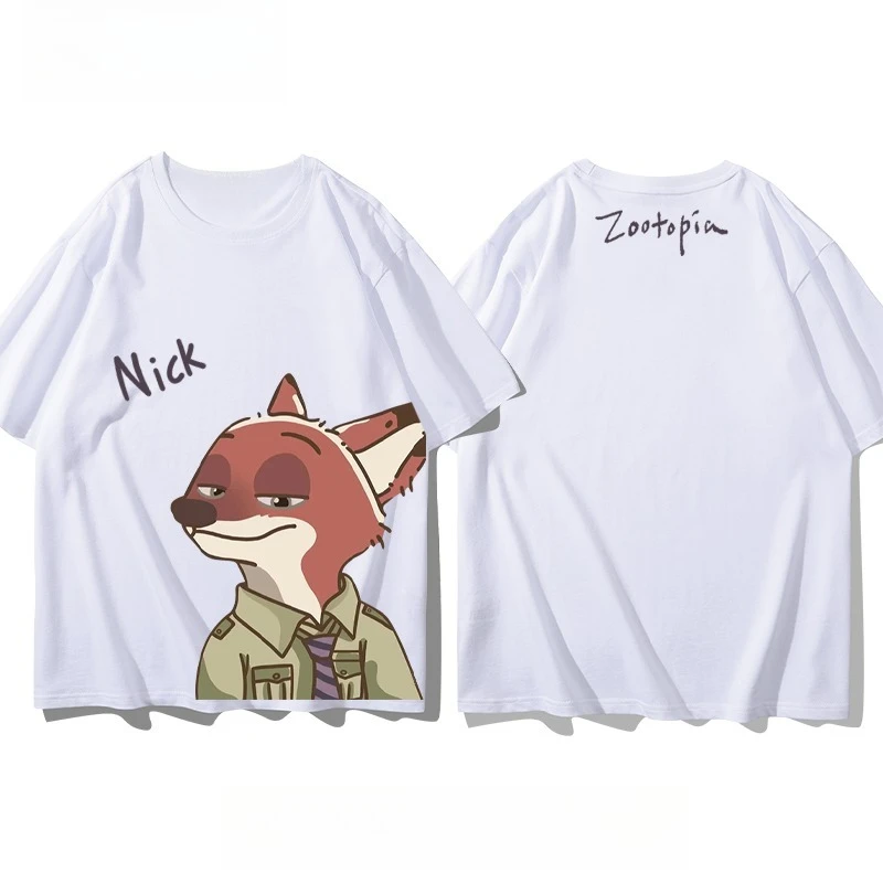 

Лето Disney Crazy Animal City Joint Magic Academy Nick Judy, хлопковый свободный топ с короткими рукавами для мужчин и женщин с короткими рукавами для пар