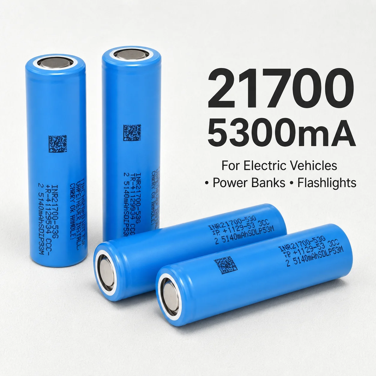 Replacement 21700 Rechargeable Lithium Battery 3.7V 5300mAh for Power Bank Flashlight Electric Vehicle 3C Cell