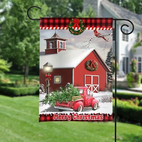 Red Truck Merry Christmas Flag, Farmhouse Red Truck Flag, Barn House Truck Flag HHZ UUV HHM WZZ yyi
