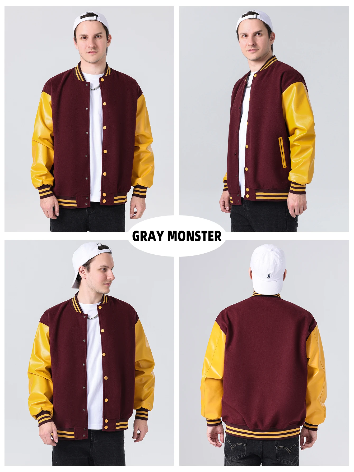 Mens Varsity Jackets Classic Baseball College&High School Wool+Faux Leather Bomber Jacket Unisex Colorful Club Outerwear Coats