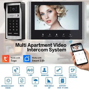 パスワードとRFIDカードロック解除付きのWifiビデオ電話,7インチ,スマートインターホン,ホームモニター,エントリーシステム,Tuya,防水カメラ