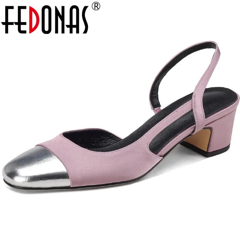 FEDONAS 2024 Elegant Fashion New Women Genuine Leather Sandals Thick Heels Spring Summer Shoes Woman Wedding Party Office Pumps