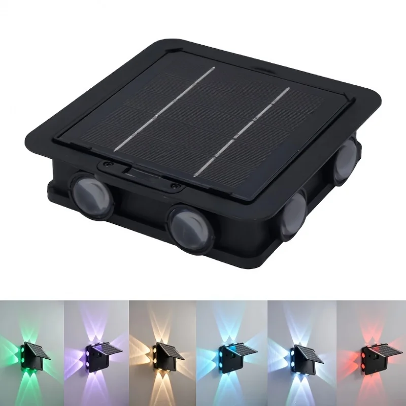 8 Heads Solar RGB LED Wall Lights Outdoor Washed Lamp With 8 Ultra-Bright LED Bulbs 8 Lighting Modes Light Sensor Control
