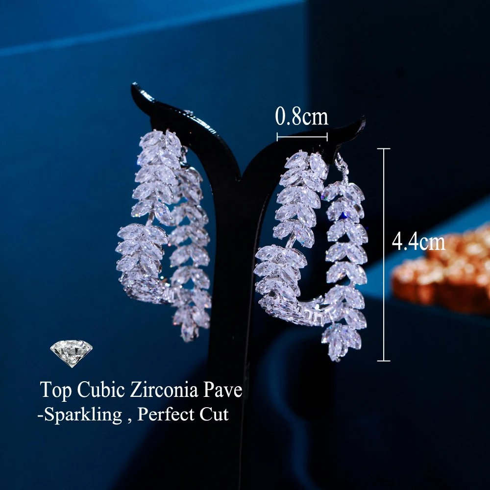 CWWZircons Cluster Fringed Leaf Shape Shiny Cubic Zirconia Dangle Drop Earrings for Women Daily Party Engagement Jewelry CZ943