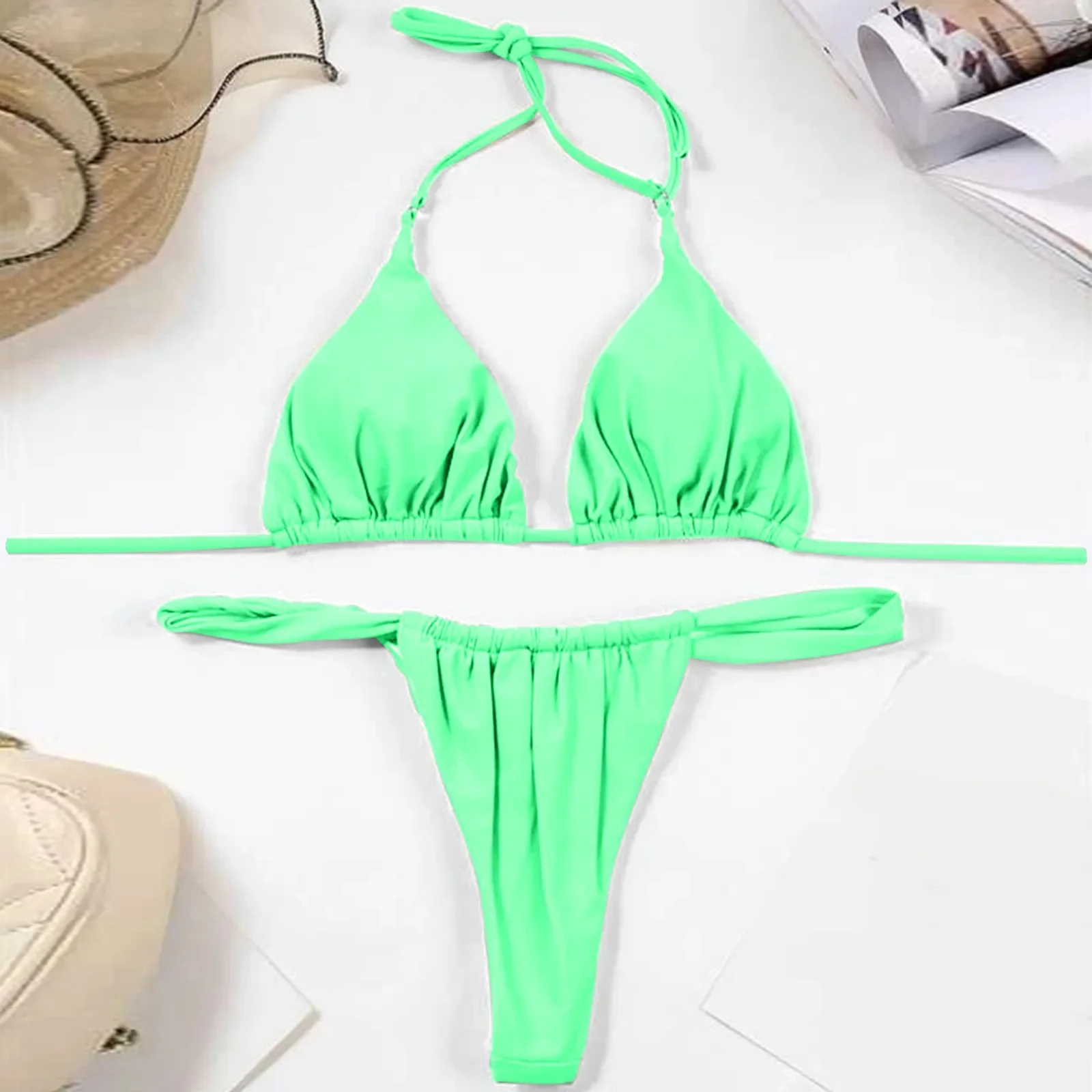 Bikini Set 2024 Sexy fasciatura costume da bagno donna Push Up costumi da bagno due pezzi Bikini Set femminile tinta unita bagnante costume da bagno