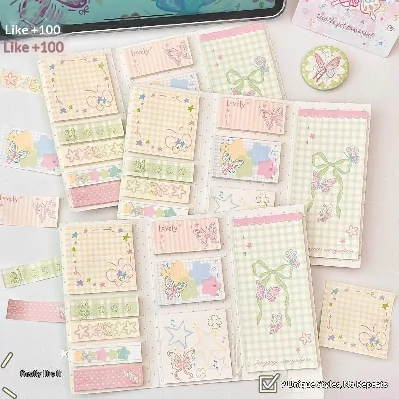 Cute Butterfly Star Three Fold Sticky Notes 9 Styles Self‑Adhesive Memo Pad Note Paper For School Office Stationery Supplies