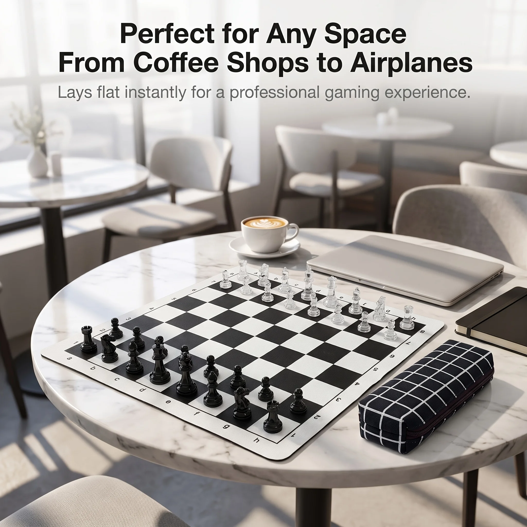 Large Foldable Chess Set with Storage Bag & Board - Portable Suitable for Tournaments Travel | Easy Assembly Durable Chessboard