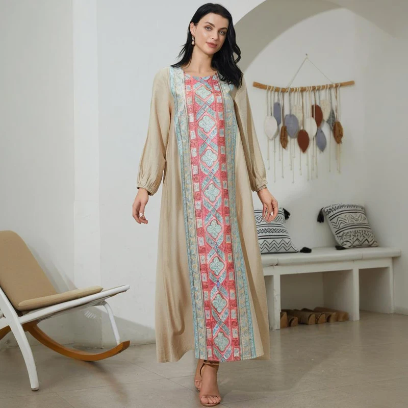 

Elegant Embroidered Abaya Muslim Women's Robe Printed Middle Eastern Arabic Style Casual Dress Islamic Women's Evening Dress