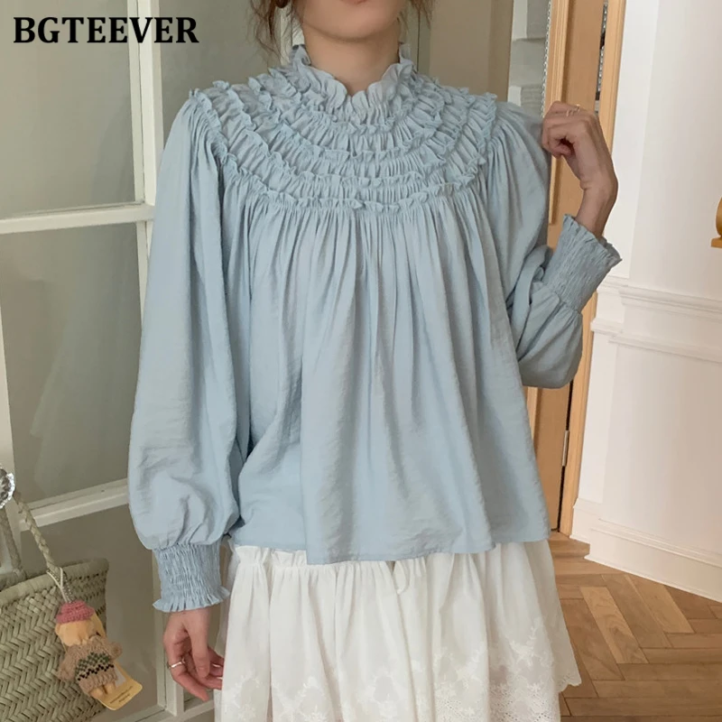 Bgteever vintage gola solta pullovers camisas para mulheres elegantes manga longa senhoras camisas blusas femininas topos