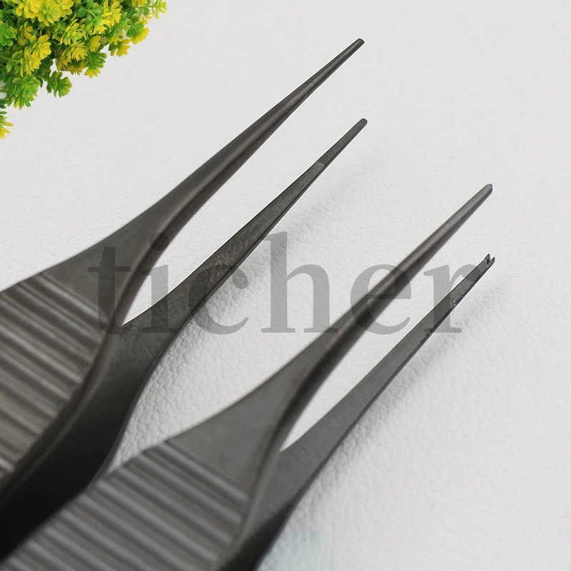 Stainless Steel Edison Plastic Tweezers Double Eyelid Instruments Tools Fat With Tooth Hook Platform Ophthalmic