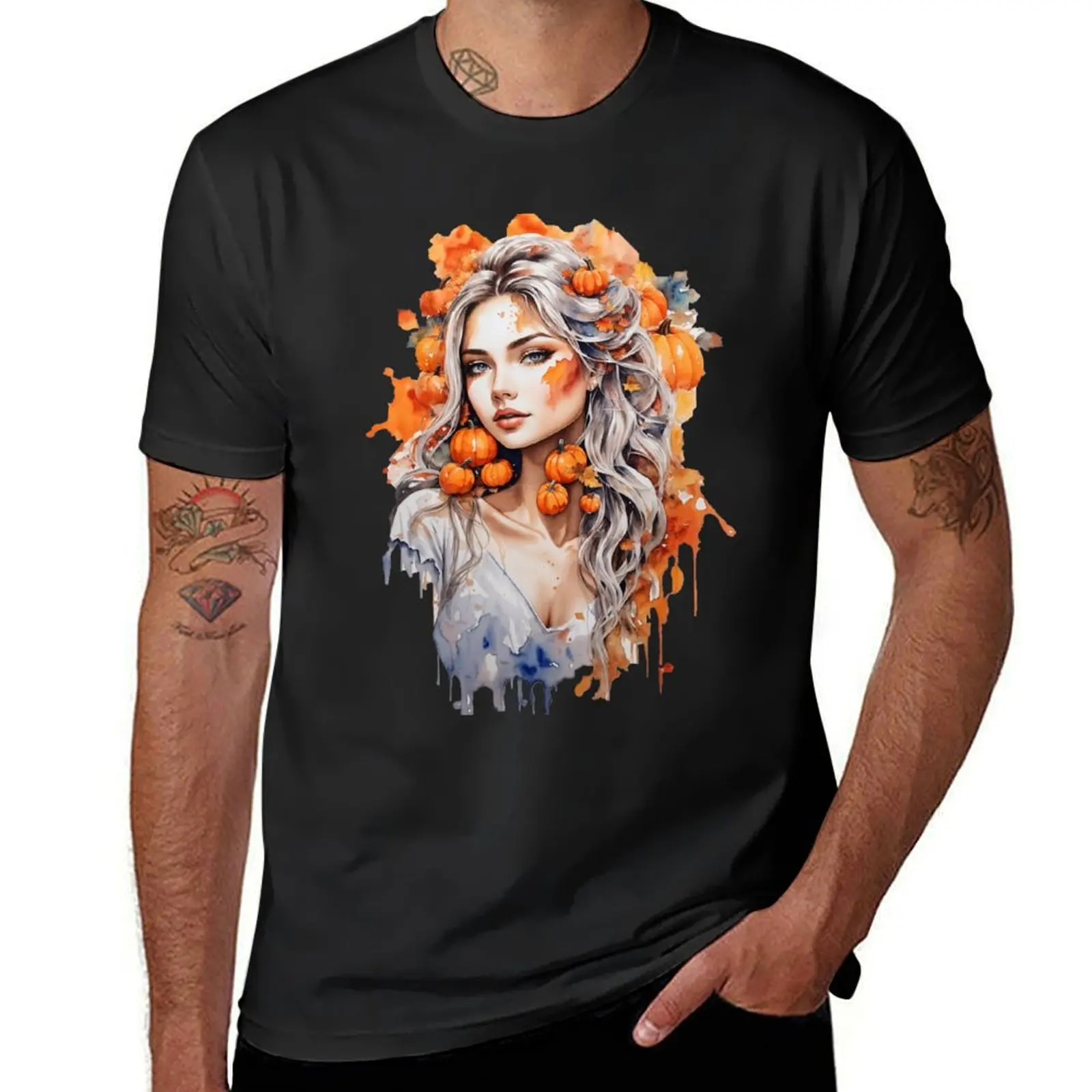 

Watercolor Pumpkin Girl Halloween Beauty Spookuteness T-shirt cute clothes new edition black t shirts for men