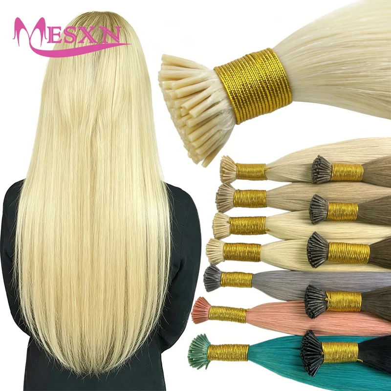 mesxn-滑らかなヘアエクステンションi-tipナチュラルヘア本物の人間の髪の毛フュージョンエクステンションケラチンカプセルブロンドブラウン613色14〜24インチ