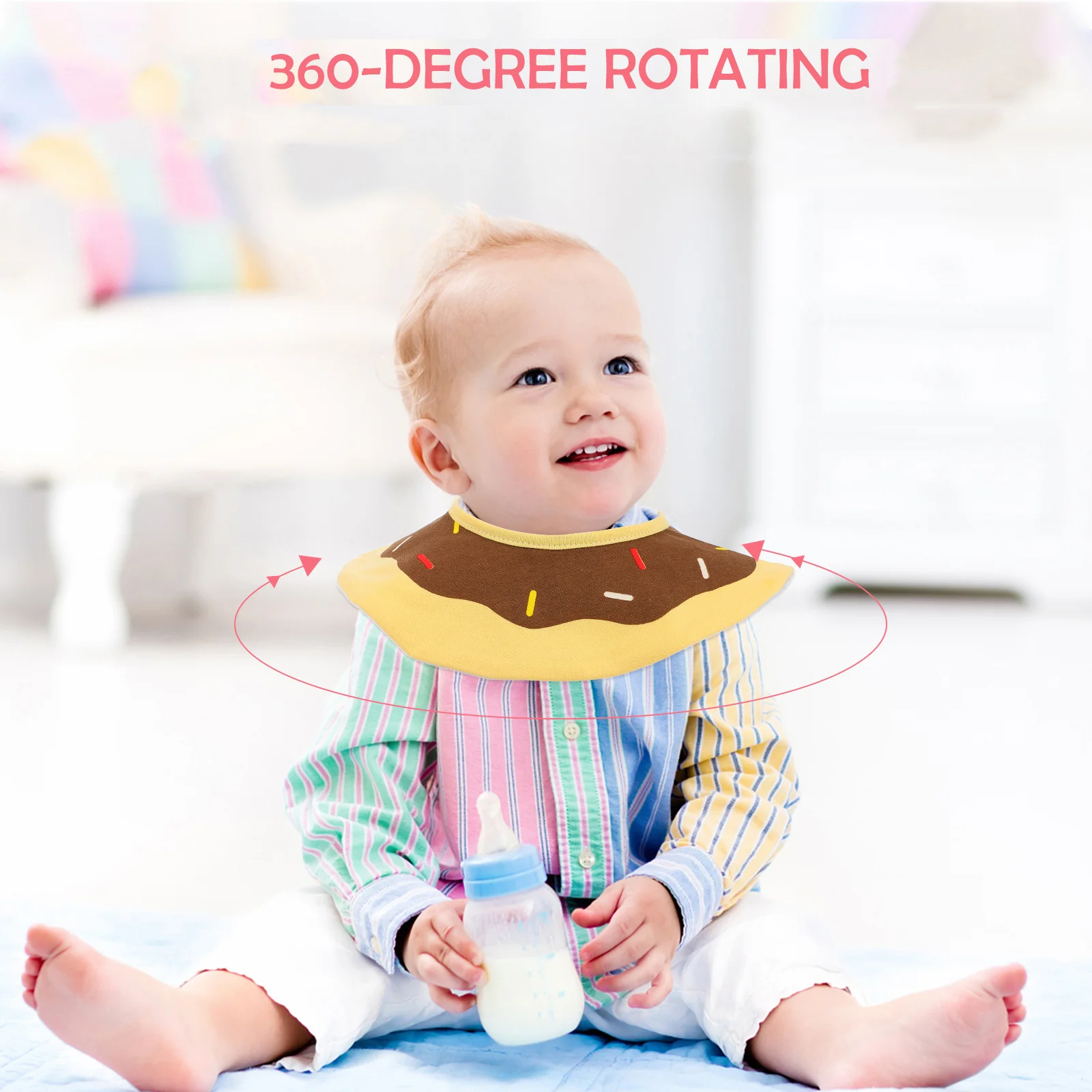 

2Pcs Bibs Cotton Infant Bibs with Waterproof Backing Rotating Round Drool Catcher for New Parents Gift Idea