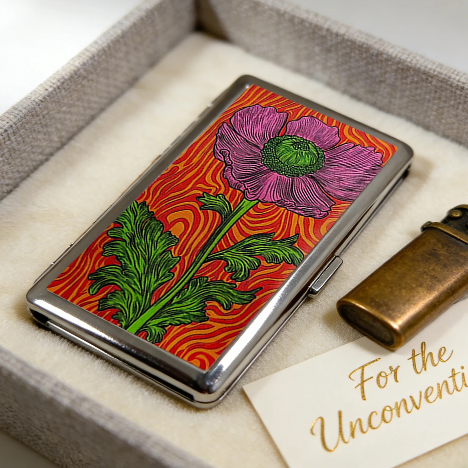 Vintage Metal Card Case Stainless Steel Cash Storage Box Easy Snap Art Deco Illustration Versatile Metal Cigarette Case Men Gift