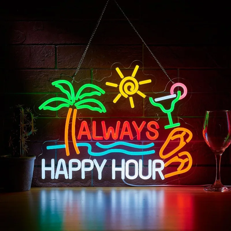 Always Happy Hour Beer Bar Neon Sign for Wall Décor Dimmable USBLED Neon Light for HomeBarGleaming Signature Decor  Parties Gift