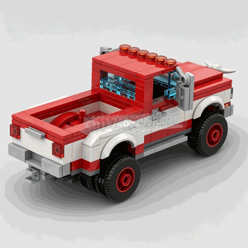 242PCS Red White Vintage Dual Rear Wheel Pickup Truck Building Blocks Classic Utility Vehicle Model DIY Assembly Collection Toy