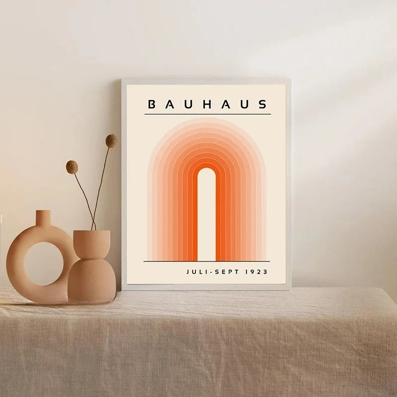 Orange Bauhaus Retro Art Prints Exhibition Posters Circular Geometric Shape Canvas Painting Living Room Wall Pictures Decor view 4