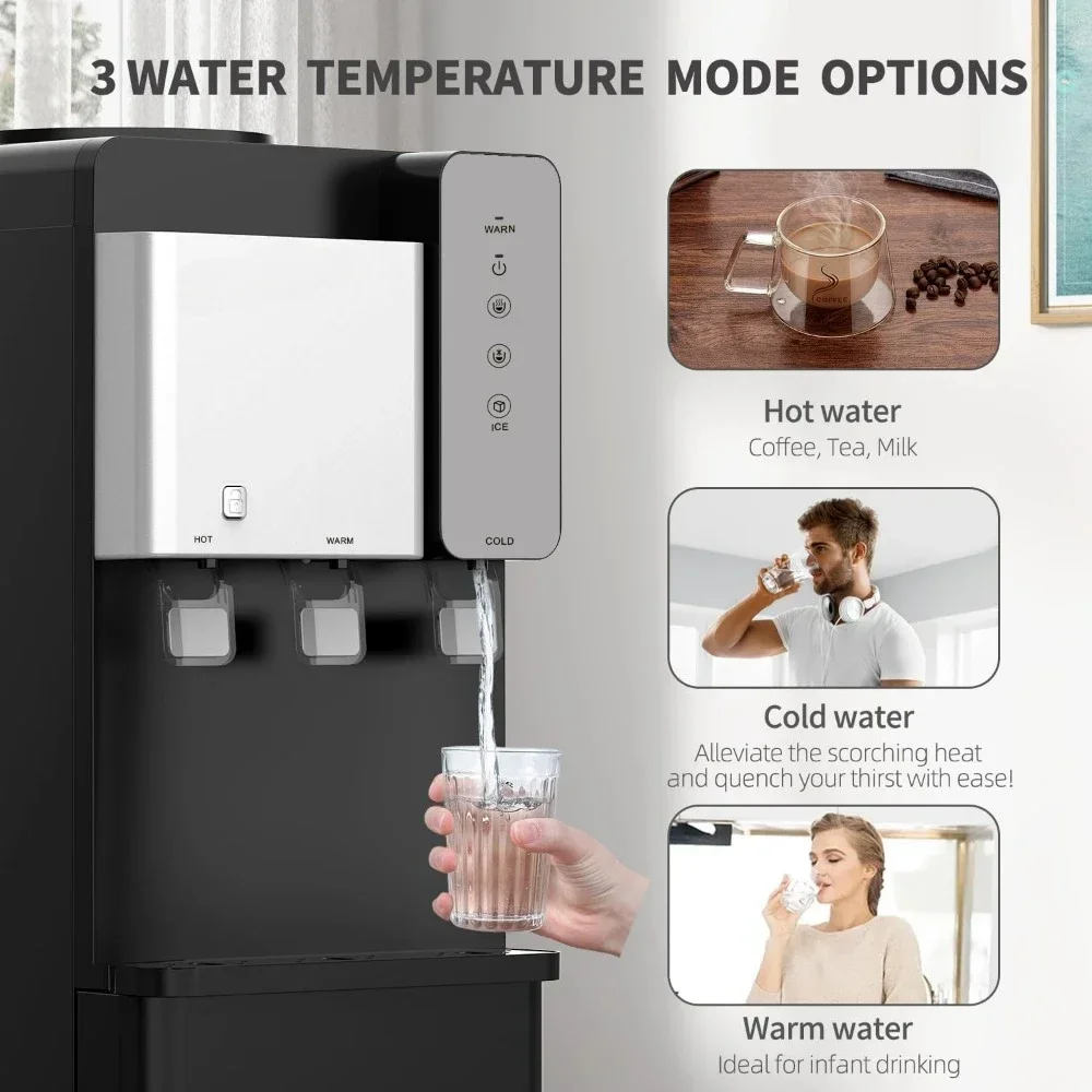 Water Dispenser w/ Ice Maker, 27LBS Water Dispenser Cooler, Daily Ice Making & Hot Cold Supply, Water Dispenser