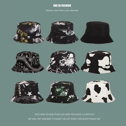 Double-sided Basin Hat Shade Graffiti Fisherman Cap Unisex Flat Top Visor Caps Tie-dye Bucket Hats Outdoor Hat Hip Hop