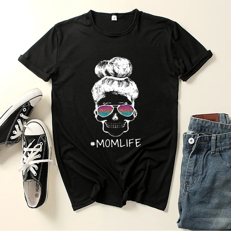 

Skull Head Momlife Print Women T Shirt Short Sleeve O Neck Loose Women Tshirt Ladies Tee Shirt Tops Clothes Camisetas Mujer