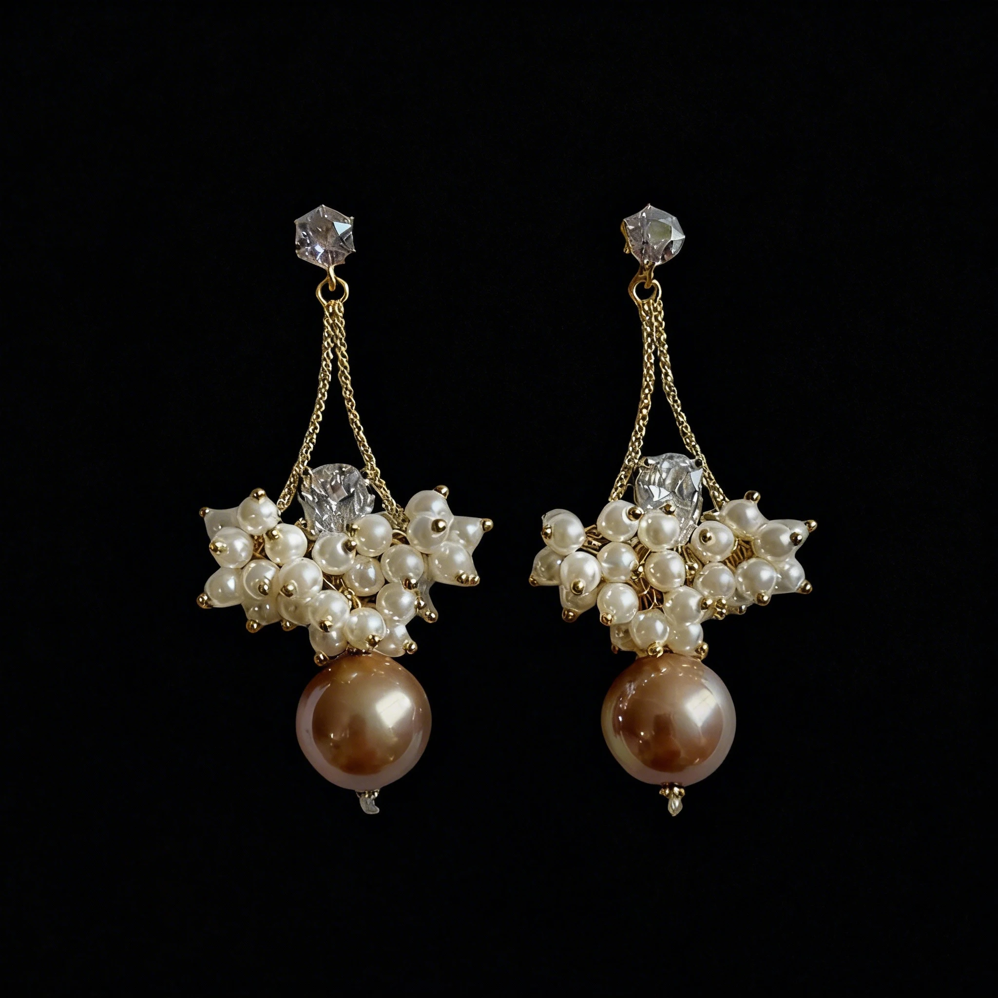 Pearl Earrings 925 Silver Posts Zircon Petal Grape Cluster Pearl Stud Vintage Tassel Dangles Jewelry Christmas Gifts for Women