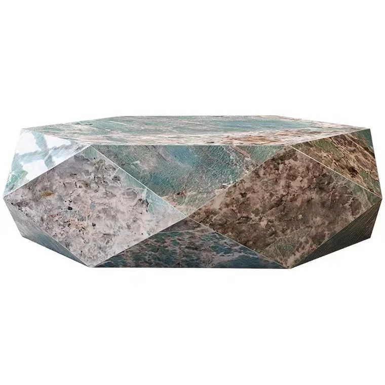 

Postmodern tea table simple polygonal tea table Amazon green Italian light luxury rock slab special-shaped coffee table designer