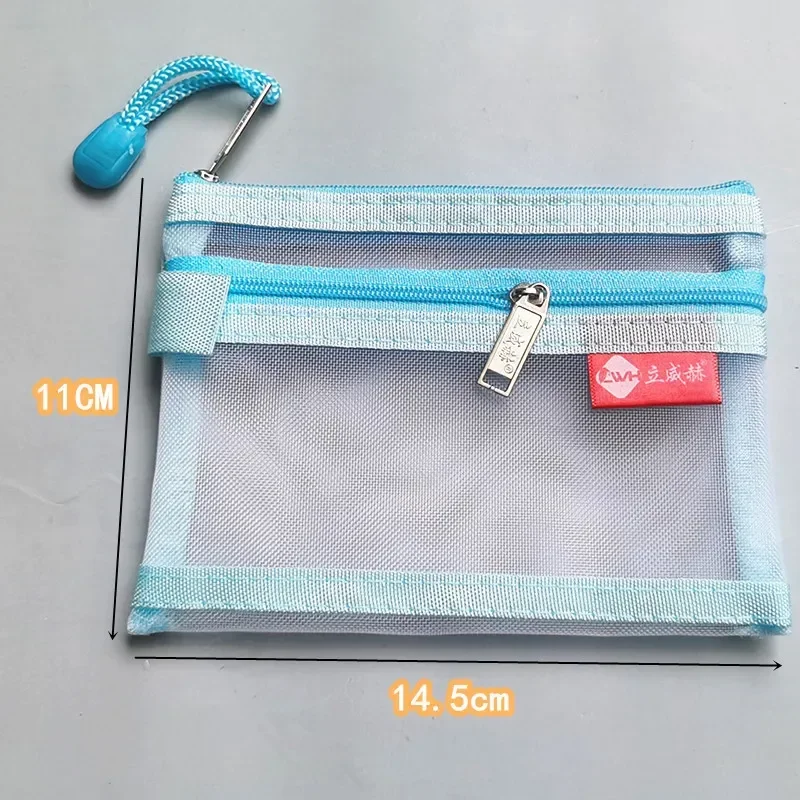 Mini bolsas de cosméticos de nailon con doble cremallera para mujer, bolsa pequeña de malla transparente para almacenamiento de auriculares,