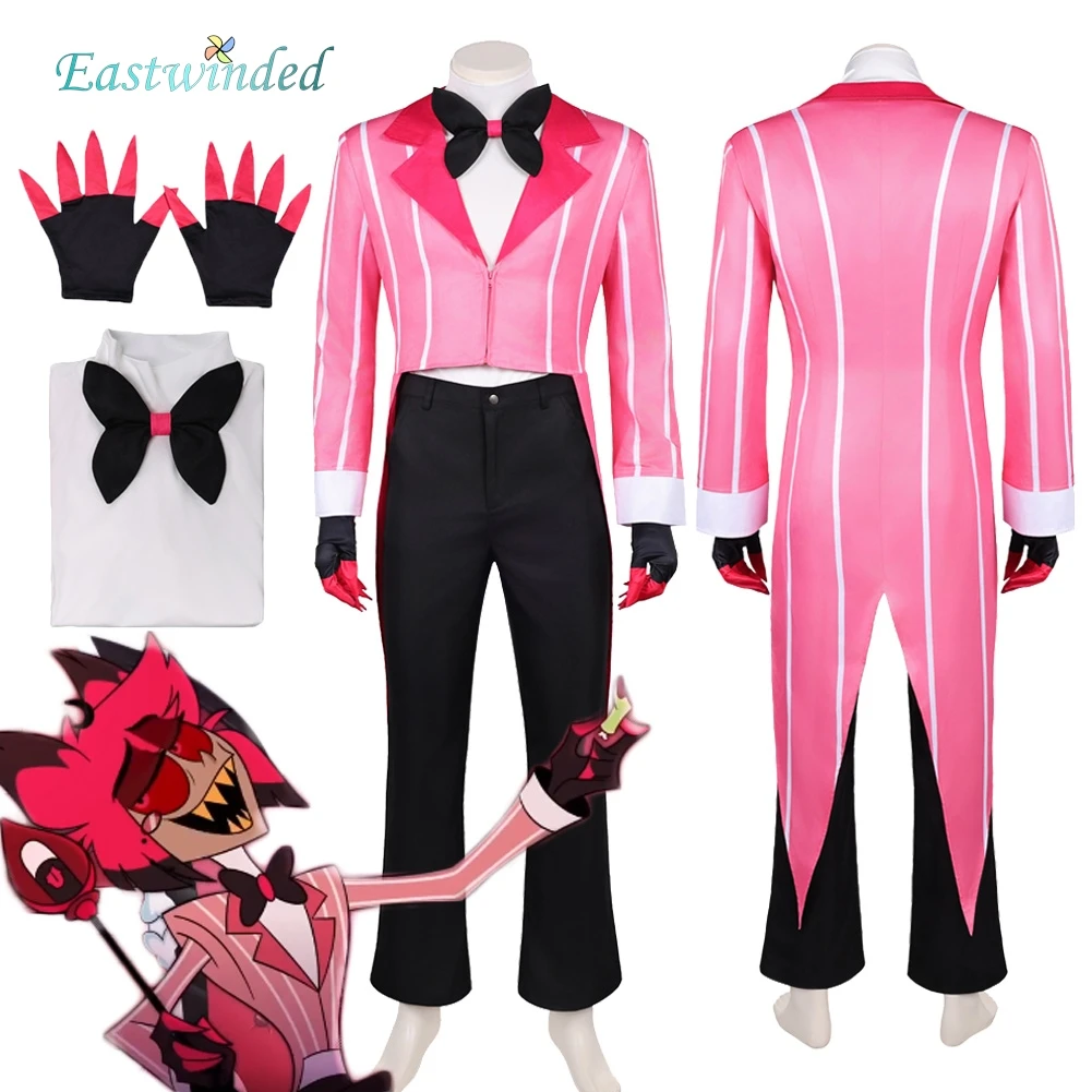 TV Hell Inn Alastor Cosplay traje rosa conjunto de ropa hombres frac pajarita camisa trajes disfraz Halloween carnaval fiesta vestir